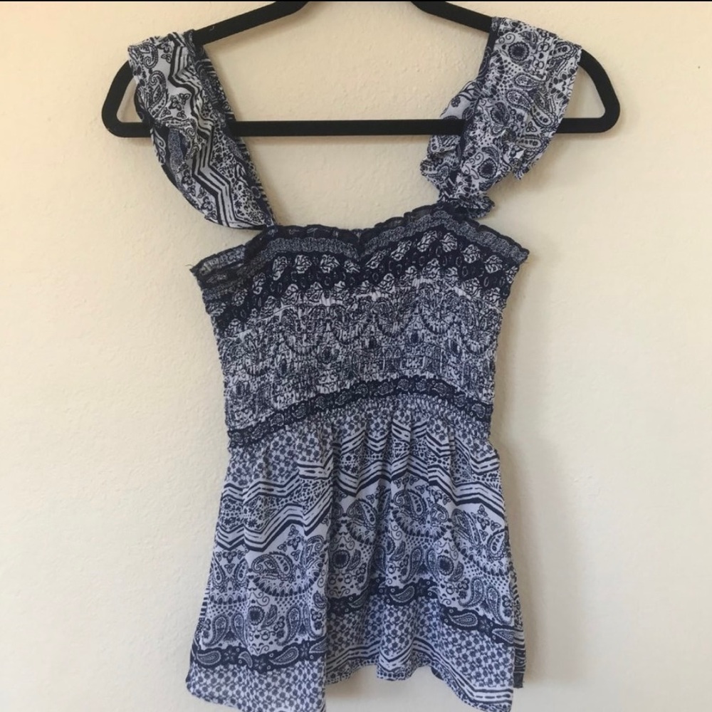 Navy and White Flowy Tank Top Blouse